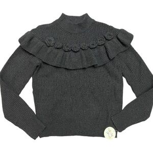 Girl’s Black Mock neck Flower Sweater NWT